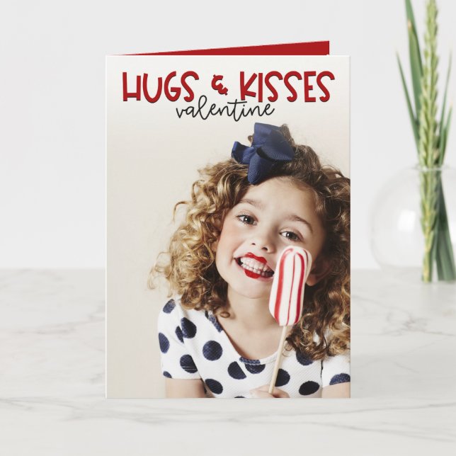Hugs and Kisses Family Photo Valentine Holiday Card (Front)