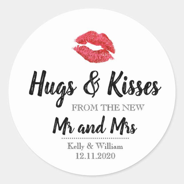Hugs and Kisses from the new Mr and Mrs Stickers (Front)