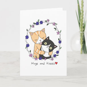 Hugs and Kisses Funny Cats I love you cute animal Card