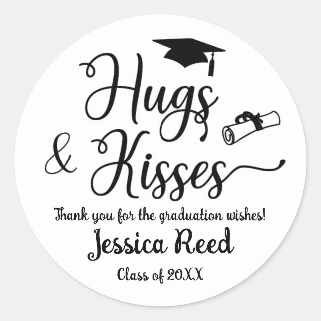 Hugs and Kisses Graduation Party Sticker (Front)