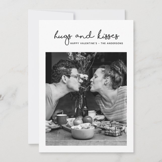 Hugs and kisses Modern minimalist photo Valentines Holiday Card (Front)