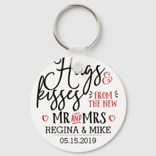 Hugs and Kisses New Mr and Mrs Handwriting Scipt Key Ring