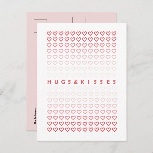 Hugs and Kisses Pink Hearts Valentine's Day Postcard (Front/Back)