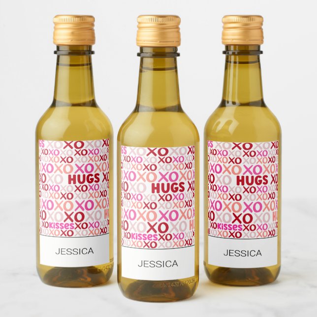 Hugs and Kisses Pink Red Galentine XOXO Girlfriend Wine Label (Bottles)