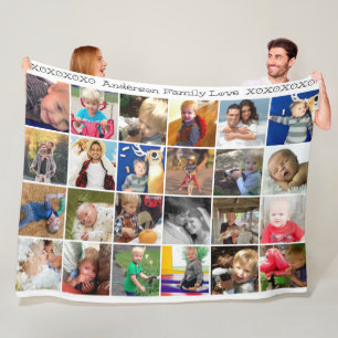 Hugs and Kisses Rustic Family Photo Collage Fleece Blanket