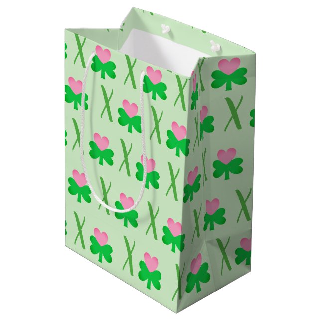 Hugs and Kisses Shamrock and Heart Gift Bag (Back Angled)