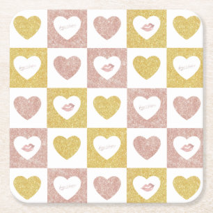 Hugs and kisses square paper coaster