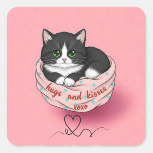 hugs and kisses tuxedo kitten sticker