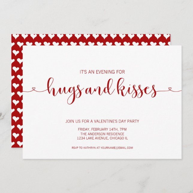 Hugs and Kisses Valentine's Day Party Card (Front/Back)