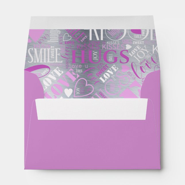 Hugs and Kisses Word Cloud Orchid ID286 Envelope (Back (Bottom))