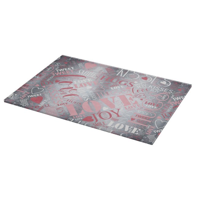 Hugs and Kisses Word Cloud Pink/Silver ID286 Cutting Board (Corner)