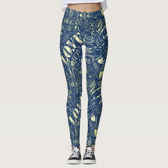 Hugs and Kisses Word Cloud Retro Blue ID286 Leggings (Front)