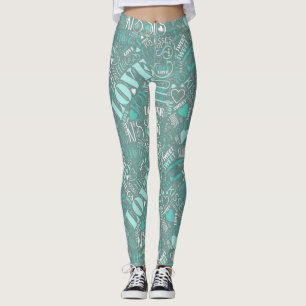Hugs and Kisses Word Cloud Teal ID286 Leggings