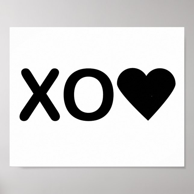Hugs and Kisses XO Heart Black Poster (Front)
