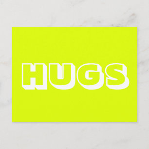 Hugs, chartreuse white postcard