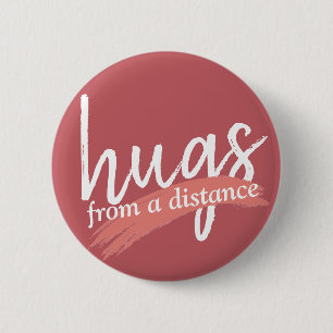 hugs from a distance in maude pink 6 cm round badge