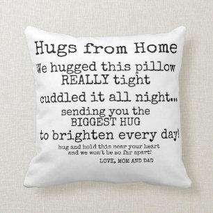 Hugs From Home Pillow, Dorm Decor, Going Away Cushion