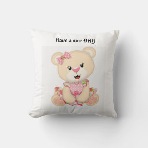 Hugs & Happiness: Pink Bear Throw Pillow with Posi