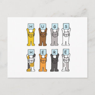 Hugs Here, Cartoon Cats. Postcard