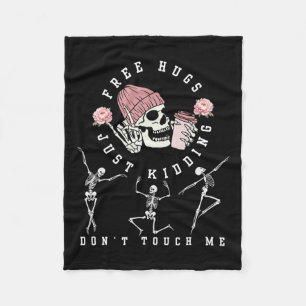 Hugs Just Kidding Don't Touch Me Fun Halloween Ske Fleece Blanket