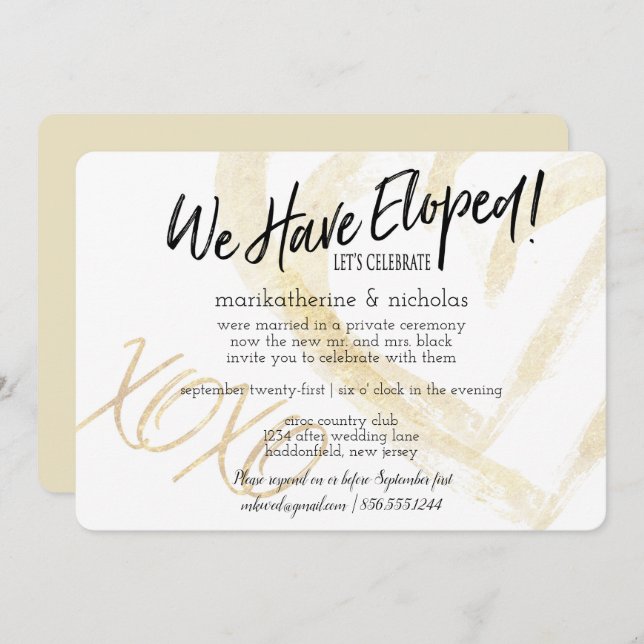 Hugs, Kisses and Hearts Elopement Party Invitation (Front/Back)