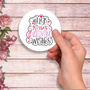 Hugs, kisses and Valentine Wishes, Hearts, Love 2  Classic Round Sticker