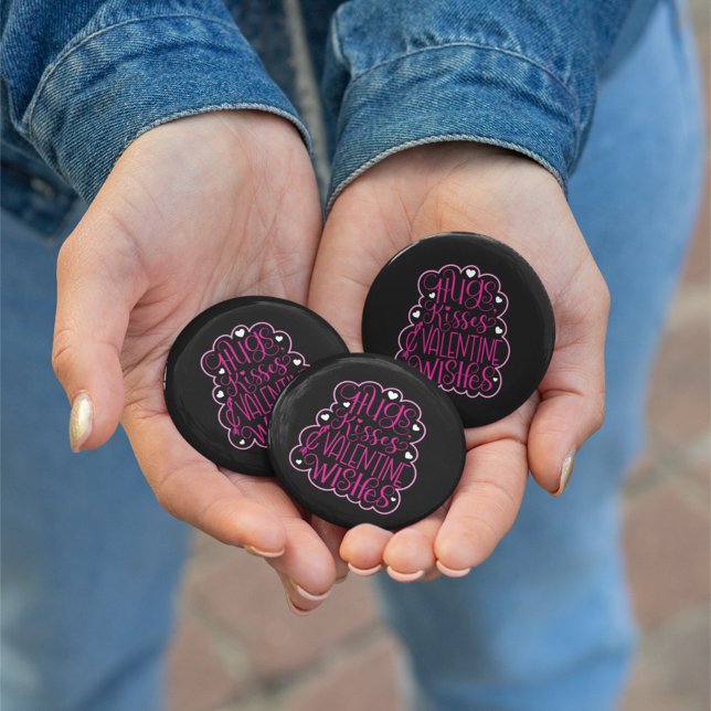 Hugs, kisses and Valentine Wishes, Hearts, Love   6 Cm Round Badge (Creator Uploaded)