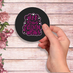 Hugs, kisses and Valentine Wishes, Hearts, Love   Classic Round Sticker