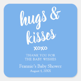 Hugs & Kisses Blue thank you Baby Shower  Square S Square Sticker