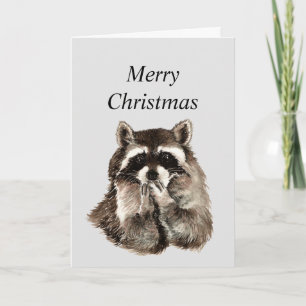 Hugs & Kisses Christmas Wishes with Cute Racoon H Holiday Card