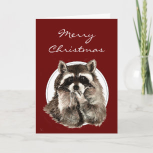 Hugs & Kisses Christmas Wishes with Cute Racoon Holiday Card