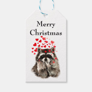 Hugs Kisses Cute Racoon Blowing Kisses Christmas Gift Tags