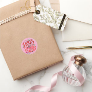 Hugs & Kisses Floral Kiss— Pink Valen Classic Round Sticker