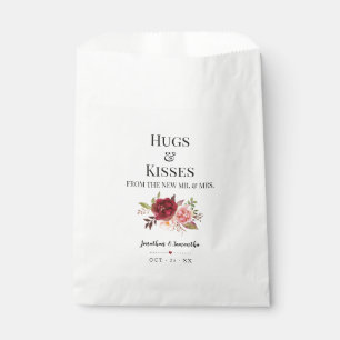 Hugs & Kisses from new Mrs marsala floral wedding Favour Bag