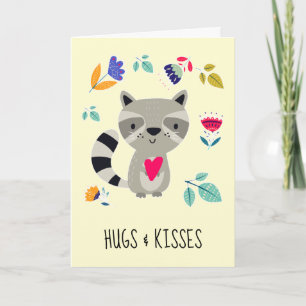 Hugs & Kisses. Funny Racoon Valentine's Day Holiday Card
