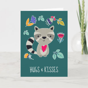 Hugs & Kisses. Funny Racoon Valentine's Day Holiday Card