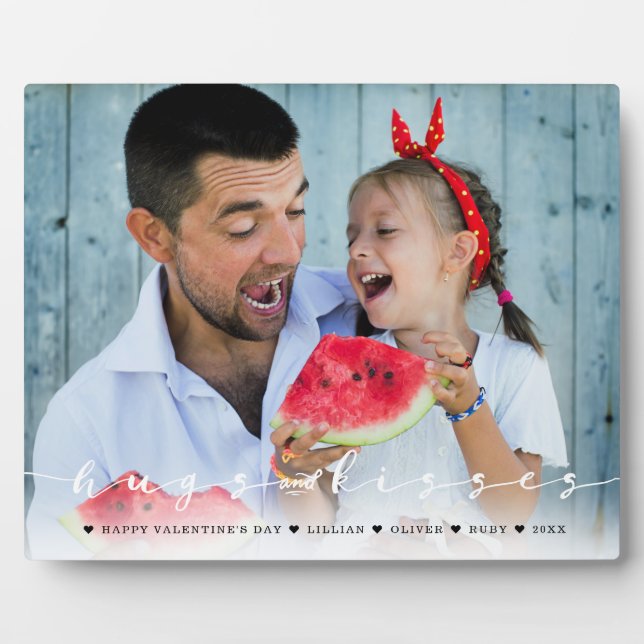 Hugs & Kisses Happy Valentine's Day Family Photo Plaque (Front)