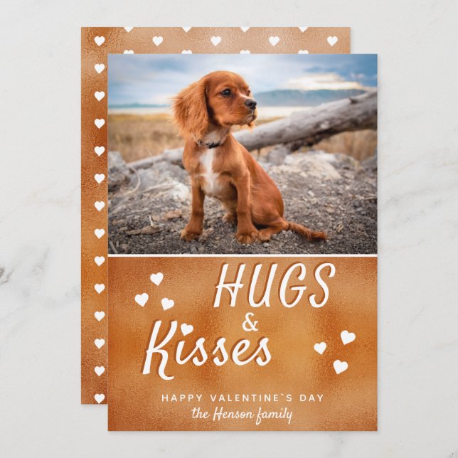 Hugs & Kisses Heart Valentine`s Day Photo Holiday Card (Front/Back)