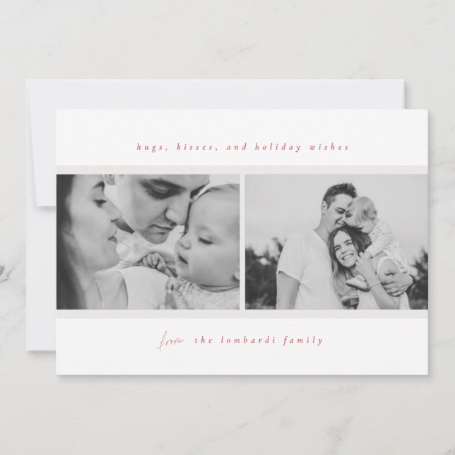 Hugs, Kisses, Holiday Wishes Red Announcement (Front)