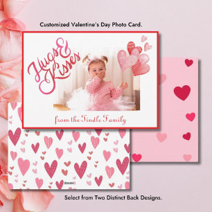 Hugs & Kisses Photo Valentine Horizontal Holiday Card