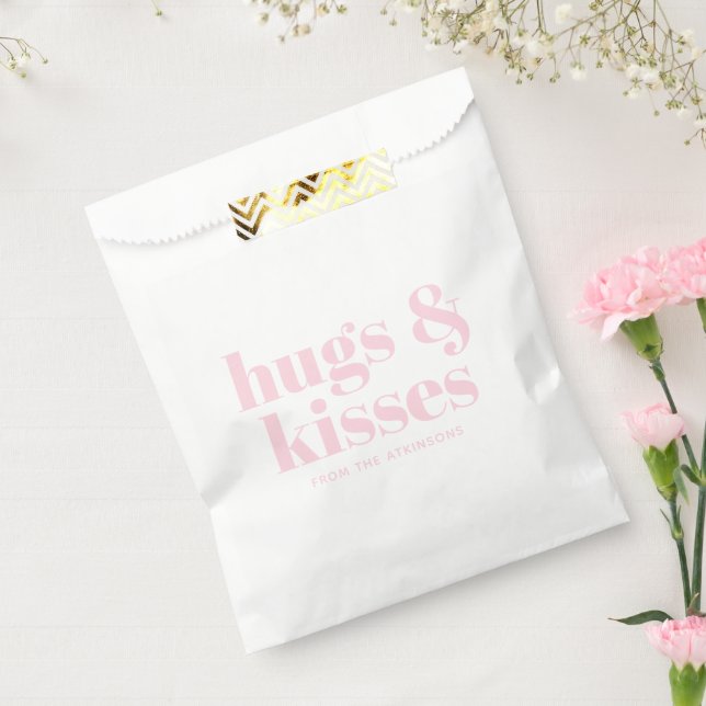 Hugs & Kisses pink white modern typography custom Favour Bag (Sealed)