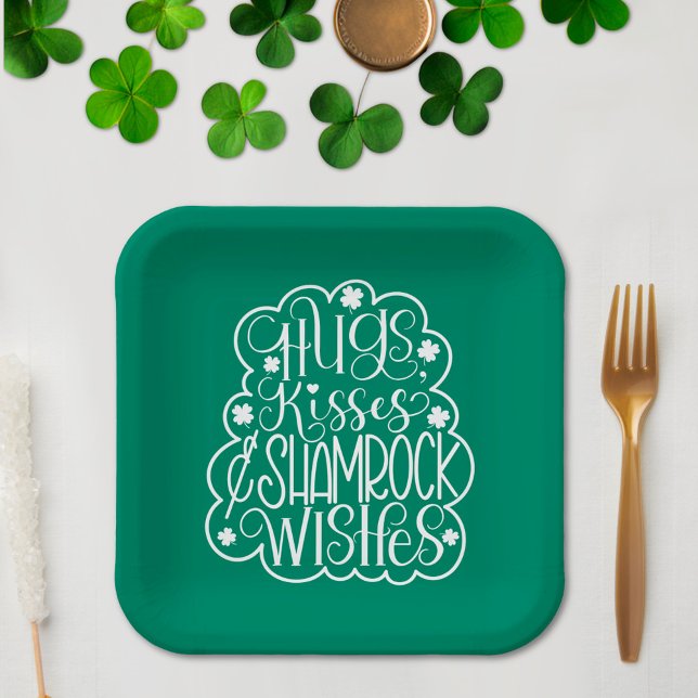 Hugs, Kisses & Shamrock Wishes St. Patrick’s Day  Paper Plate (Creator Uploaded)