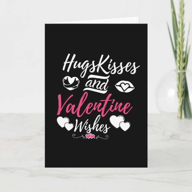 Hugs Kisses & Valentine's Wishes Couple Valentine Card (Front)