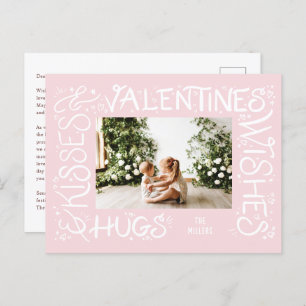 "Hugs & Kisses & Valentine's Wishes" Hand Lettered Holiday Postcard