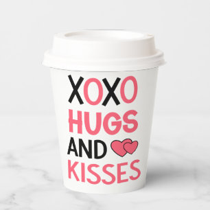 Hugs Kisses XO Bridal Shower Pink Black Wedding Paper Cups