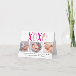 Hugs & Kisses (XOXO) 3 Photo Birth Announcement