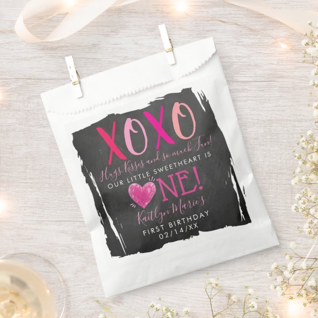 Hugs & Kisses (XOXO) Valentine's Day 1st Birthday Favour Bag (Clipped)