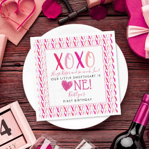 Hugs & Kisses (XOXO) Valentine's Day 1st Birthday Napkin
