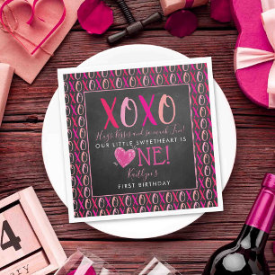 Hugs & Kisses (XOXO) Valentine's Day 1st Birthday Napkin