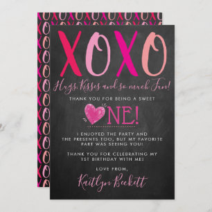 Hugs & Kisses (XOXO) Valentine's Day 1st Birthday Thank You Card